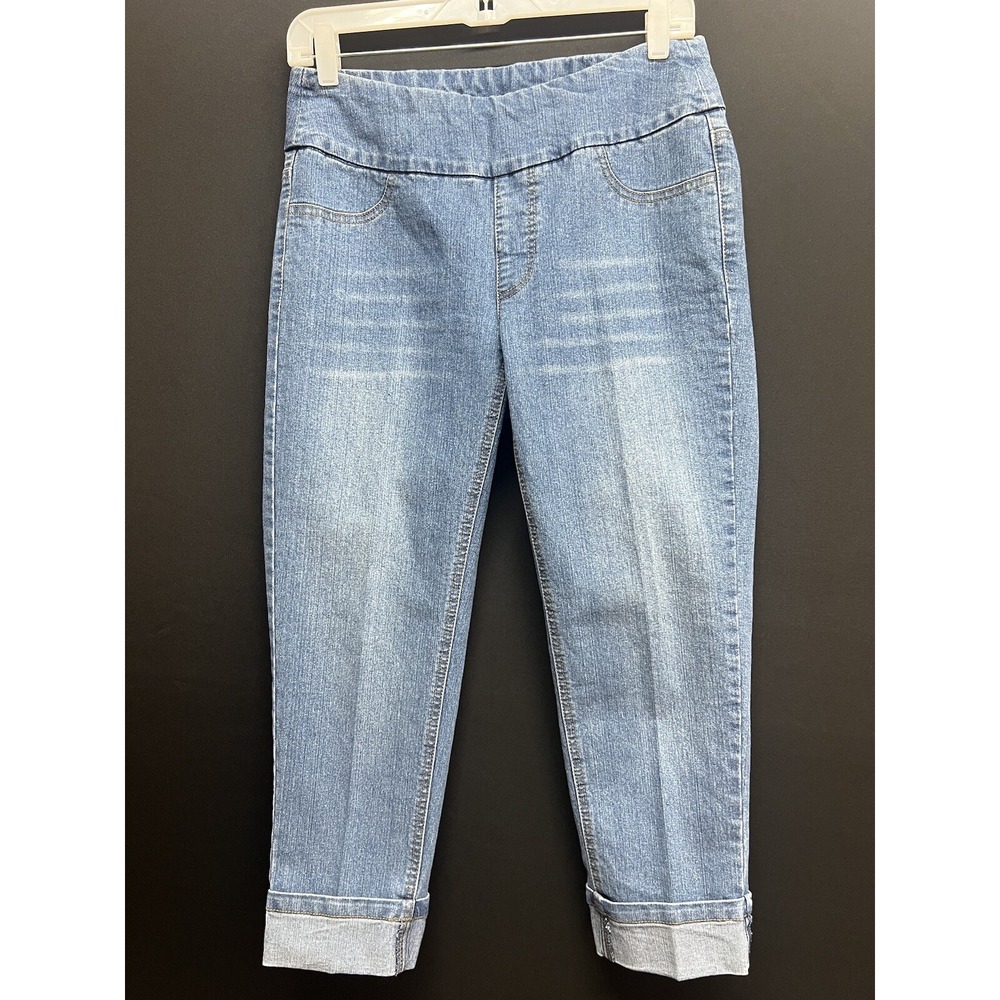 Slim Sation Straight Leg crop Jeans Blue Pull On Stretch Slimming sz 4